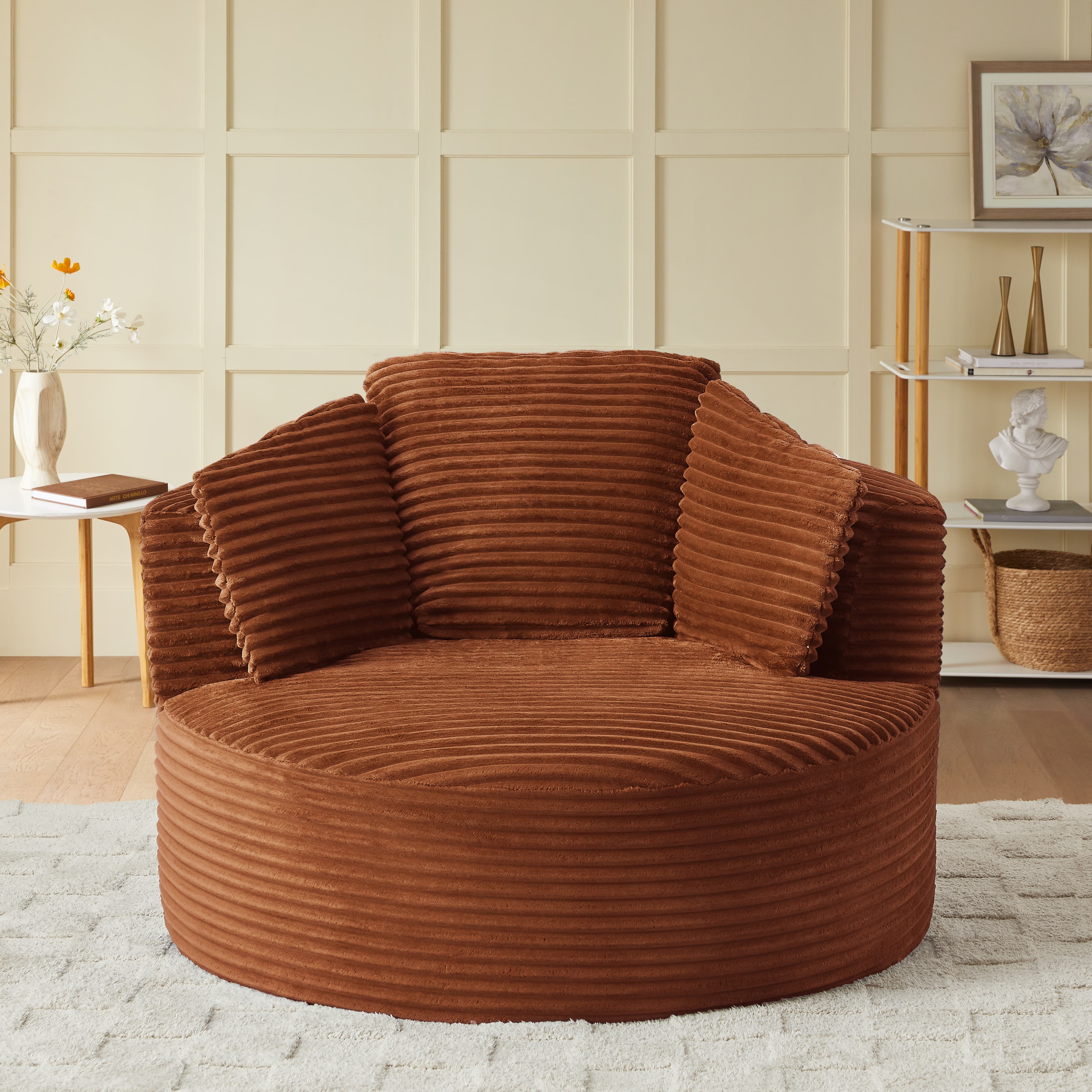 MAYEERTY Compressible Corduroy Round Lounge Sofa, Modern Couch with Spring Cushion for Apartment, 49*45*35"Orange