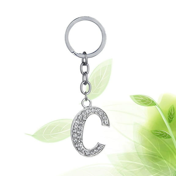 MLINS Simple Stylish Letter Key Chain Metal Rhinestones Key Ring Alphabet Keychain Bag Pendant Charm Birthday Gift (Letter C)