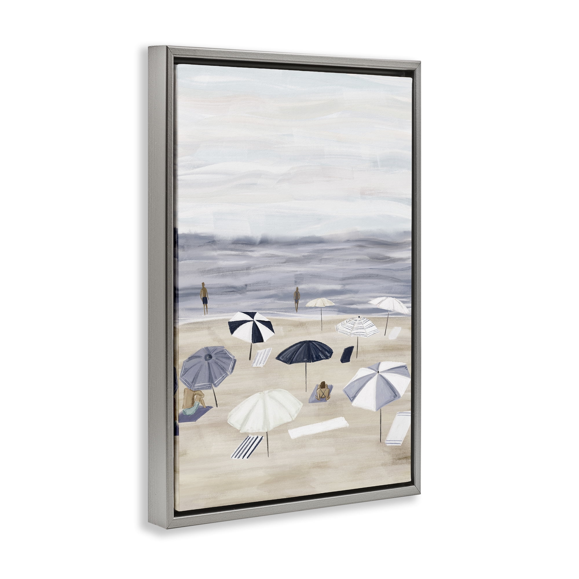 Stupell Industries Summer Beach Umbrellas Nautical & Beach Painting Gray Floater Framed Canvas Art Print Wall Art, 21 x 31
