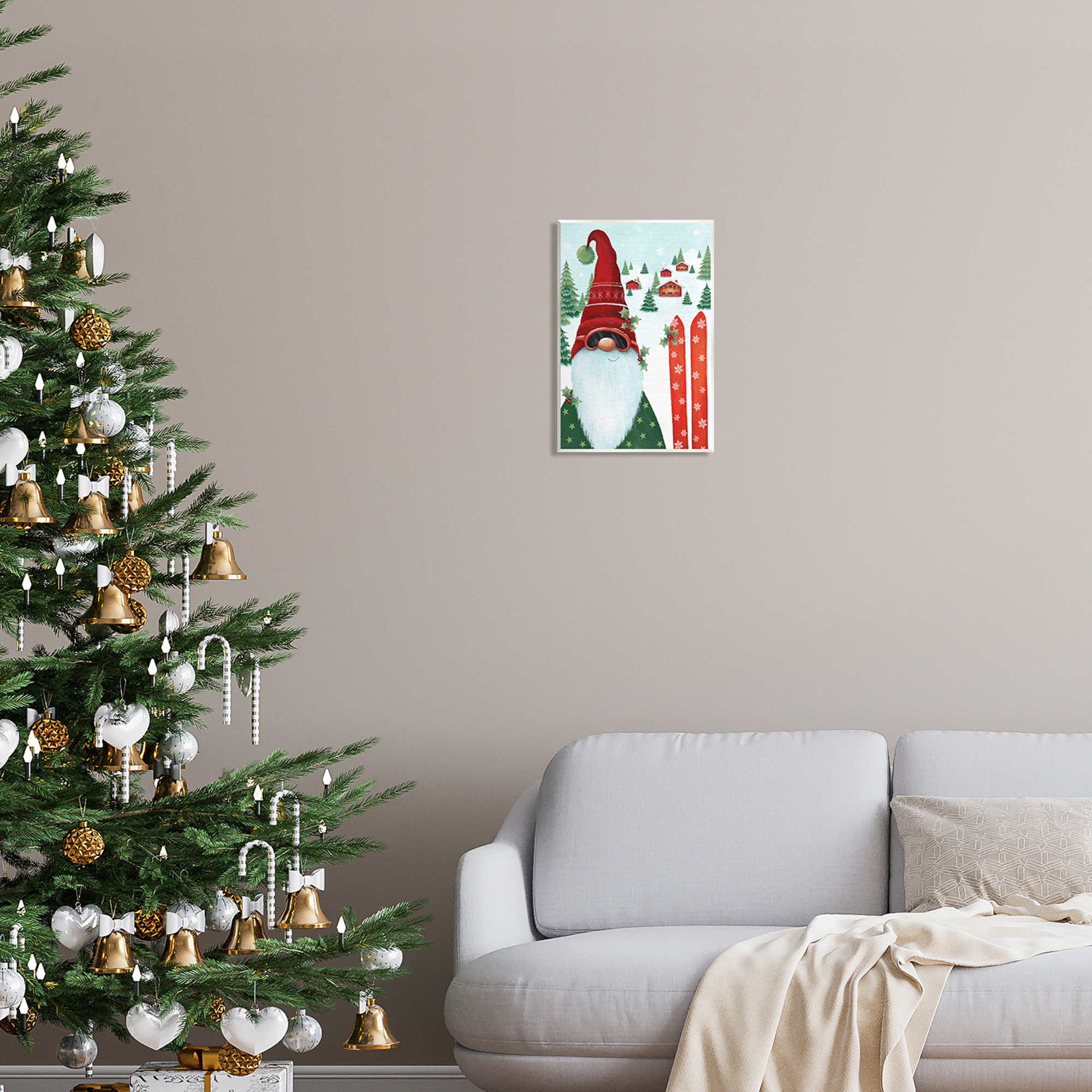 Stupell Industries Gnome Skiing Winter Slopes Holiday Painting Unframed Art Print Wall Art, 10 x 15