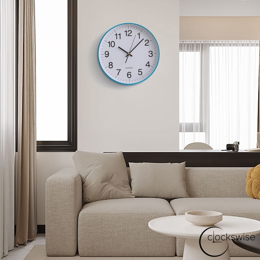 Clockswise Blue 14-In Analog Clock – Silent, Non-Ticking for Wall - Battery-Operated Perfect for Home Office, Farmhouse Kitchen, Entryways, Dining Rooms and Bedroom Decor, School and Bathroom Clock