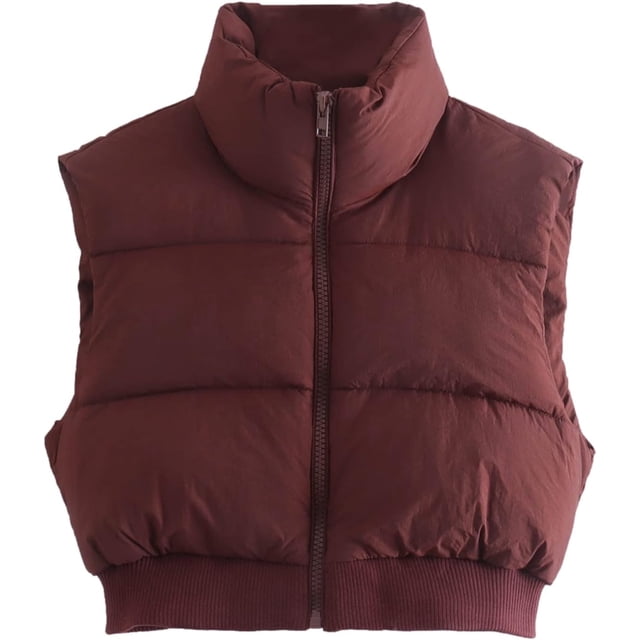 Shiyifa Veste Courte à Col Montant avec Fermeture Éclair pour Femmes