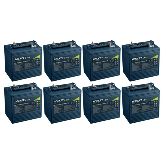 Rocket L-605 210Ah 6V Golf Cart Battery - Compatible w/ T-105 T-605 (Set of 8)