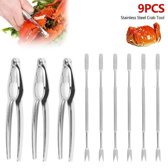9PCS Seafood Tools Set Crab Lobster Crackers Forks Opener Shellfish Lobster Crab Leg Sheller Stainless Steel Nut Cracker Sets