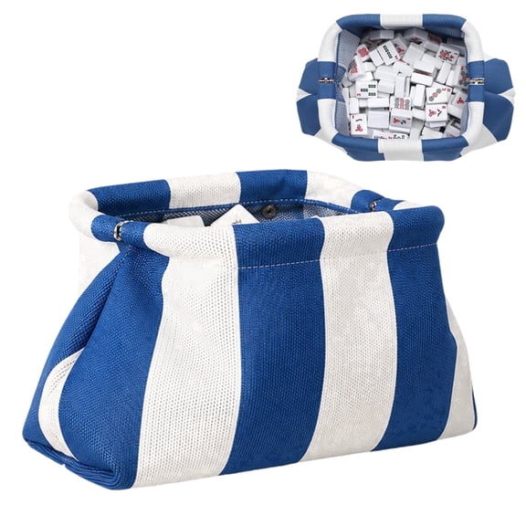 KYJiuLiu Women's Woven Mahjong Tile Bag, Blue Striped, 11.8 x 8 x 3.5 in