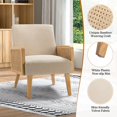 thumbnail image 4 of Midcentury Accent Chair Set of 2 Rattan Armrests Fabric Upholstered Wooden Reading Armchair Living Bedroom Tan, 4 of 9