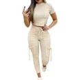 thumbnail image 1 of Chándal ajustado de dos piezas para mujer: top corto de manga corta y pantalones ajustados, poliéster, informal/para fiesta, tallas S-XXL, 1 of 5