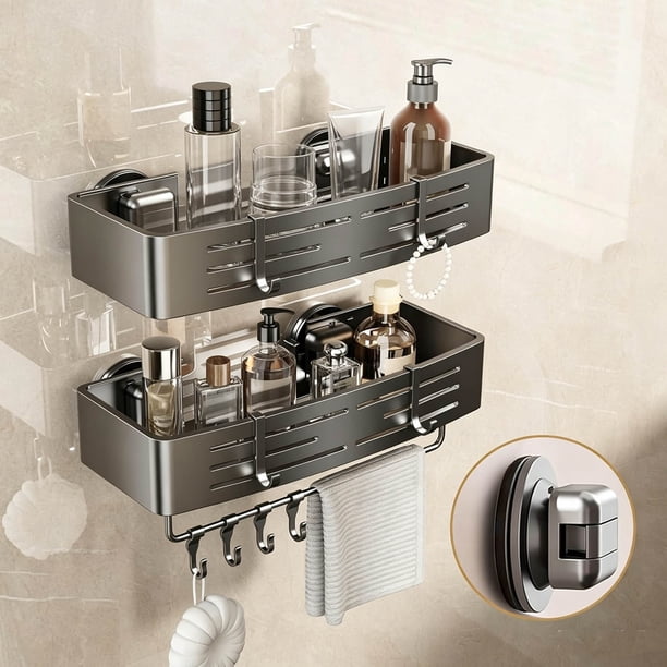 Esquinero para Baño Regadera Ventosa Repisas Sin Taladro Organizador de Regadera Metal de Aluminio Porta Shampoo Antióxido Estante Organizador Baño Gris Mueble para Regadera