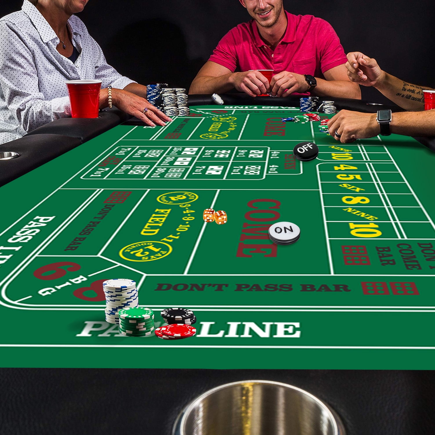 GSE Games & Sports Expert Casino Craps Game Set. Including 36"x72" Craps Layout Felt, 5-Piece AAA Grade 19mm Casino Dice, 3-Inch Craps On/Off Puck Button