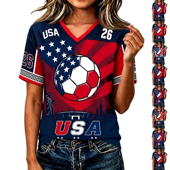 2026 New USA Soccer Jersey for Women, United States Jersey Soccer, Jersey USA Fans V Neck Short Sleeve Football Retro Streetwear Outdoor T Shirt for Adult(Black, L)