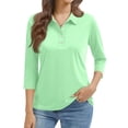 thumbnail image 2 of Women's Polo Shirts 3/4 Sleeve 5-Button Solid Color Shirts, Casual Business Collared Shirts Basic Tops, Spring & Summer Polo Collared T Shirts Breathable Trendy Tunic Tops Mint Green M, 2 of 6