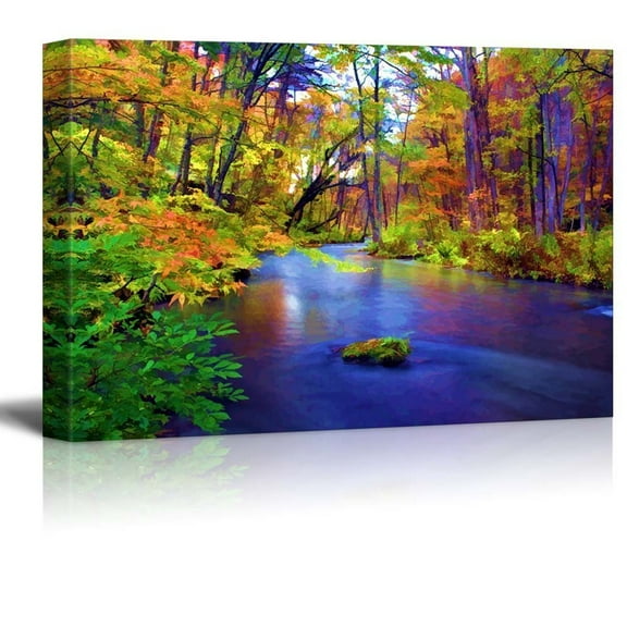 wall26 Painting of a Forest During Fall Time Surrounding a Lake - Canvas Art Home Decor - 12x18 inches