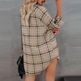 thumbnail image 4 of IROINNID Womens Plus Size Tops Home Loose V Neck Buttons Plaid Print Long Sleeve Pockets Mini Shirt Dress,Khaki, 4 of 6