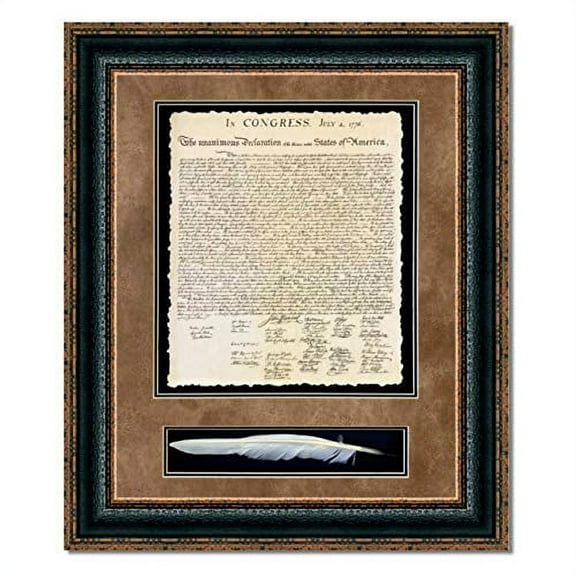 Framed American Declaration of Independence with Quill Shadowbox | Historic Document with Quill in Double Mat | 29L X 23W" Inches
