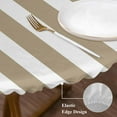 thumbnail image 4 of Khaki and White Striped Round Fitted Table Cover Gradient Geometric Waterproof Table Cloth with Elastic Edge Wipeable Tablecloth for Picnic Camping Party Fits 55"-60" Diameter, 4 of 8
