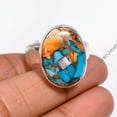 thumbnail image 2 of Blue and Orange Oyster Turquoise Gemstone 925 Sterling Silver Statement Ring Jewelry Gift for Her, 2 of 5