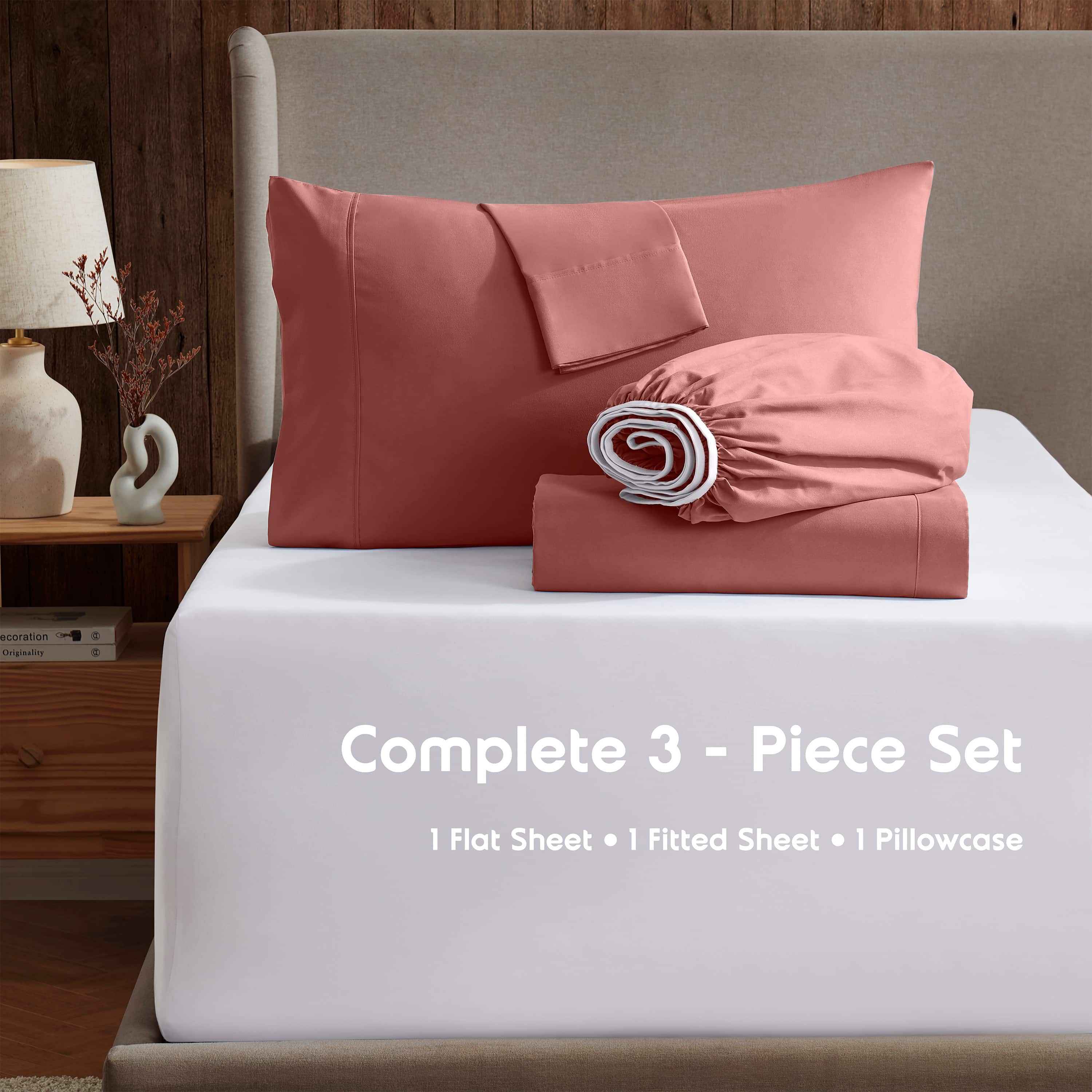 LammaLoe Extra Deep Pocket Twin Xl Sheets Set, 3 Piece, Fits 18"-24" Mattress, Breathable & Extra Soft Bed Sheets, Pink Clay