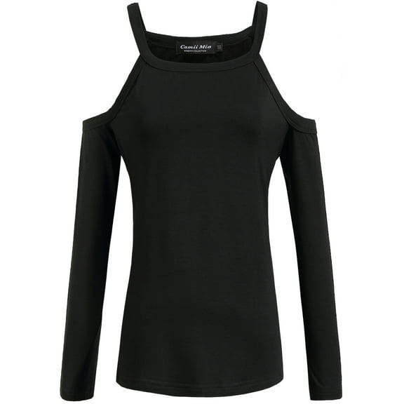 Camii Mia Womens T Shirts Long Sleeve Cold Shoulder Casual Tops