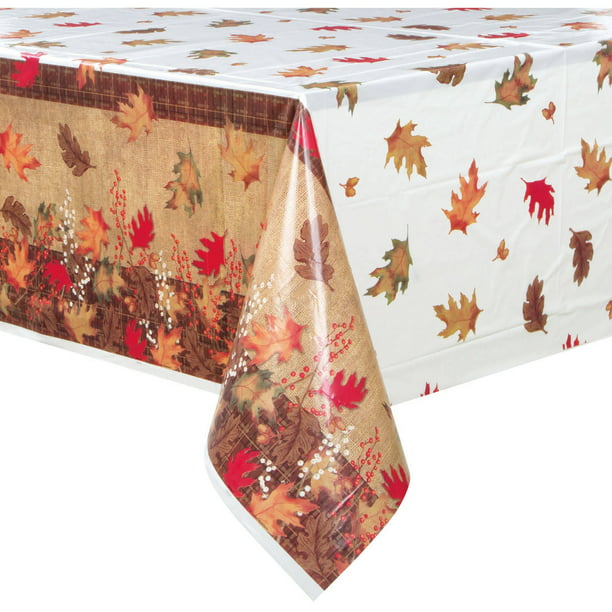 Plastic Rustic Autumn Leaves Fall Table Cover, 84