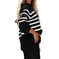 thumbnail image 4 of Langwyqu Striped Print Turtleneck Oversize Loose Knit Pullover Side Split Sweater, 4 of 4