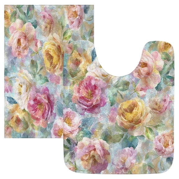 RMDQTR 2PCs Bathroom Rugs Set Plush Toilet Base Mat 16" × 24" Bath Mat and 20" × 24" U Shape Soft Rugs Non Slip Absorbent