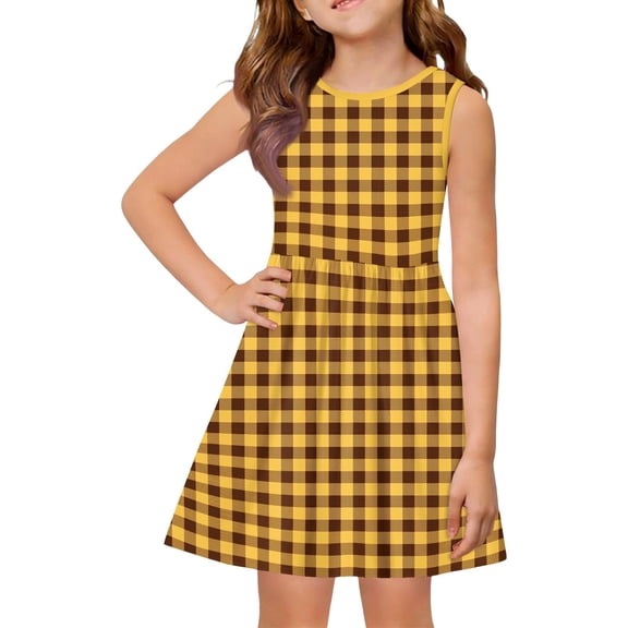 Ruyang Summer Dresses for Teen Girls Plaid Round Neck A Line Sleeveless Vest Dresses Bohemian Beach Casual Midi Sundress