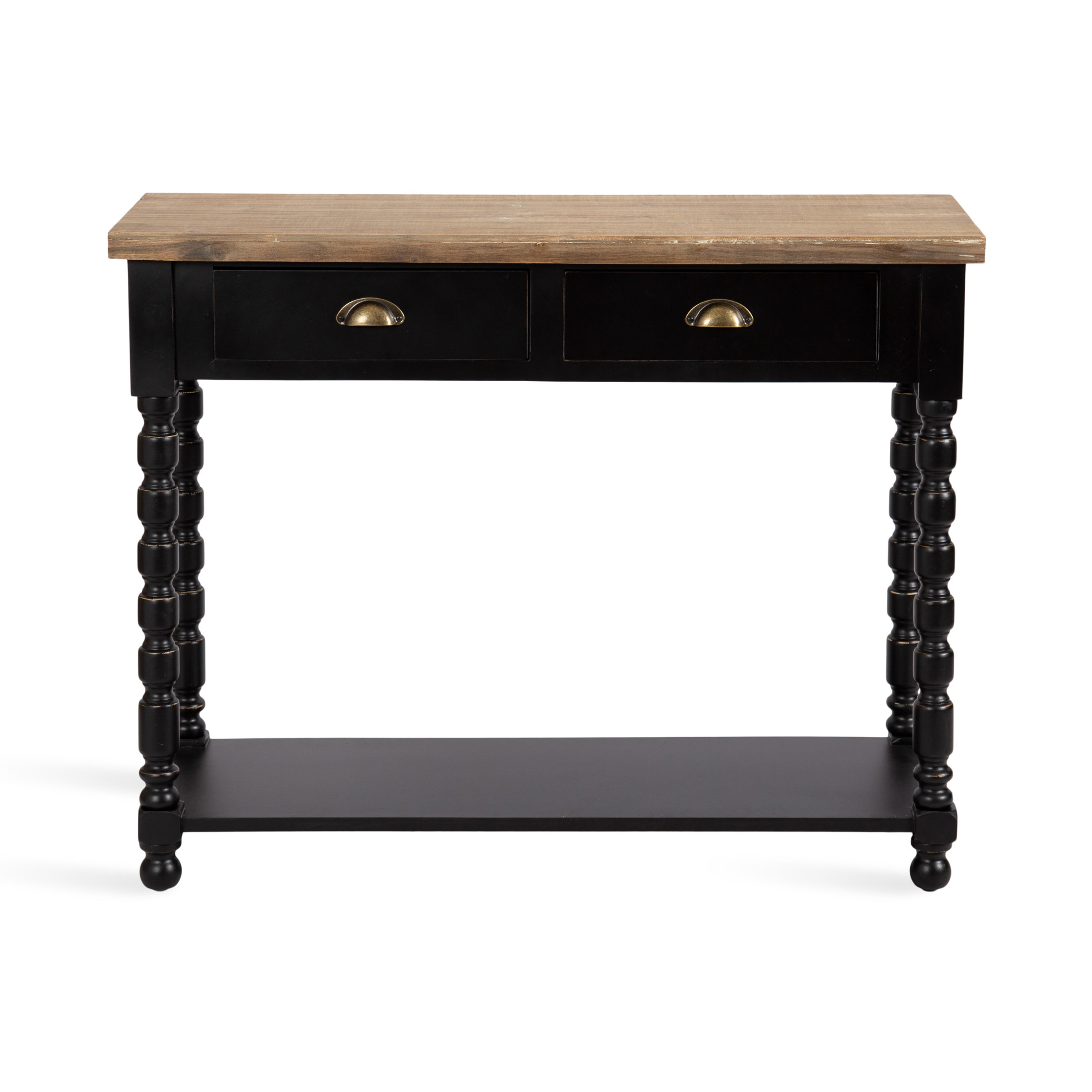 Kate and Laurel Rutledge Vintage Wooden Console Table with Shelf, 40 x 14 x 33, Hazelnut and Black, Traditional Wood Entryway Table with Drawers and Decorative Turned Legs for Entry Storage Options