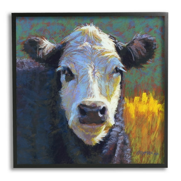 Fuzzy Cow Farm Animal Portrait Animals & Insects Painting Black Framed Art Print Wall Art