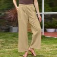 thumbnail image 2 of BLVB Beach Pants for Women Trendy 2025 Lounge Loose Drawstring Elastic Waist Cotton Linen Pant Trousers Casual Summer Slacks Clothes, 2 of 6