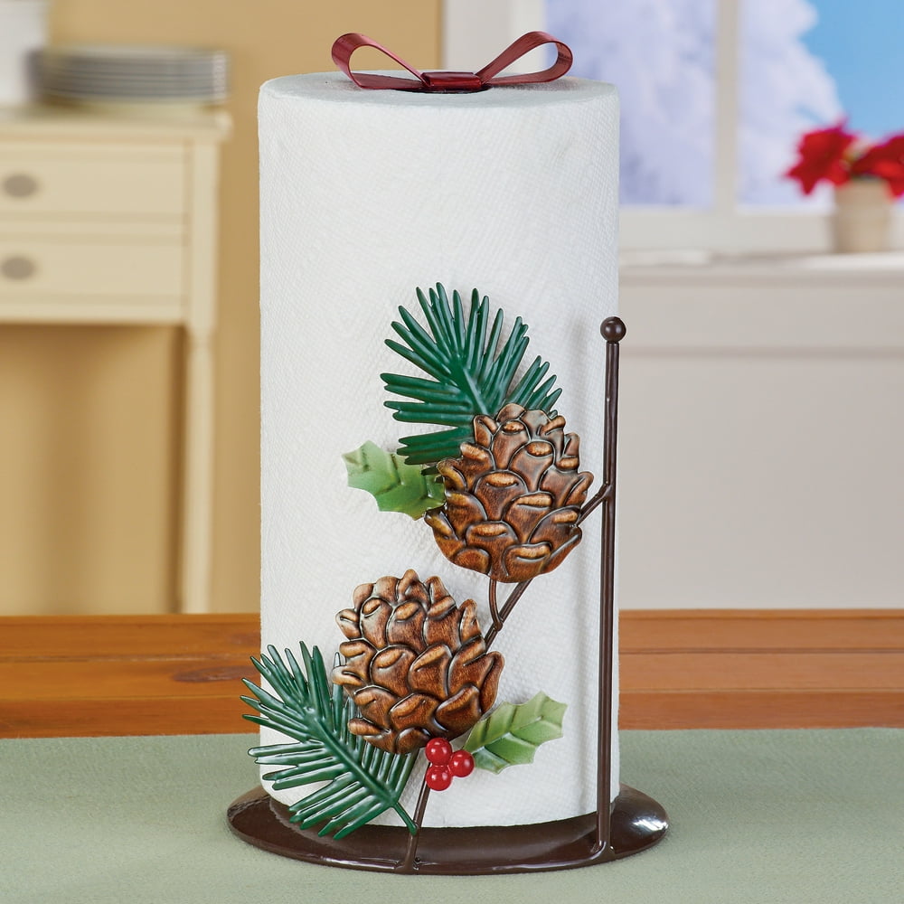Decorative Pinecones Paper Towel Holder, Durable Metal, Easy to Clean