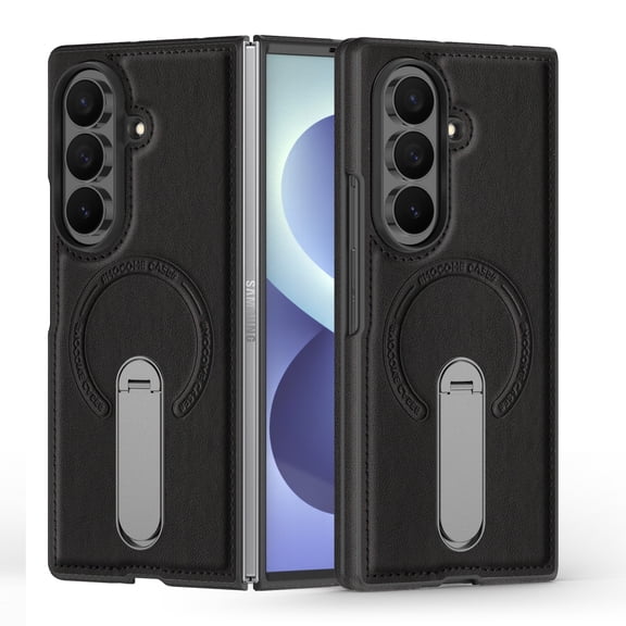 ShellTech Magnetic Kickstand PU Leather PC Case Cover for Samsung Galaxy Z Fold8 Ultra,Black