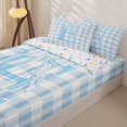 thumbnail image 3 of Catabedysis Blue Gingham Print Zipper Full Size Comforter Sets with Fitted Sheet and 2 Pillowcases,Plaid Monogrammed E Design Zipper Bedding Set For Girls,Colorful Stars Reversible,4 Pieces, 3 of 7