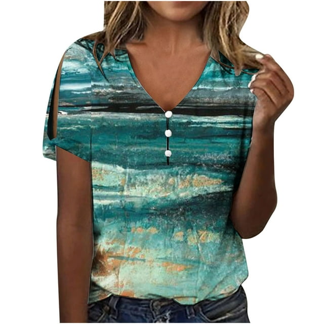 Hauts à Manches Courtes pour Femmes Mode Été Imprimé Ordinaire T-Shirt à Manches Courtes Col Rond pour Femmes Hauts à Manches Courtes pour Femmes T-Shirts d'Été pour Femmes Mode