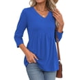 thumbnail image 3 of MOSHU V Neck Womens Tops 3/4 Length Sleeve Tops for Women Babydoll Tunic Dressy Casual Womens Blouses, 3 of 12