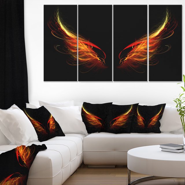 Hell Wings on Black Background - Abstract Wall Art Canvas