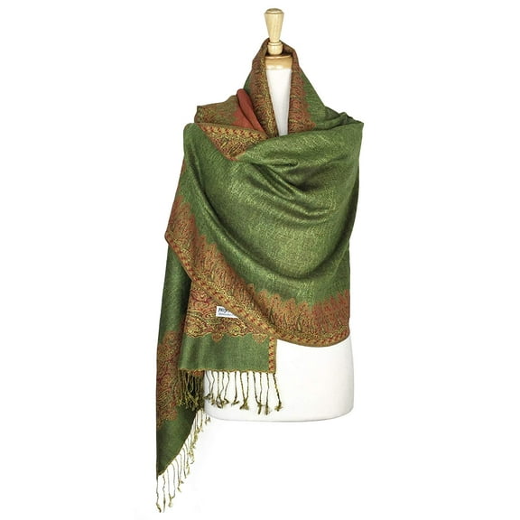 Paskmlna® Border Pattern Double Layered Reversible Woven Pashmina Shawl Scarf Wrap Stole #18