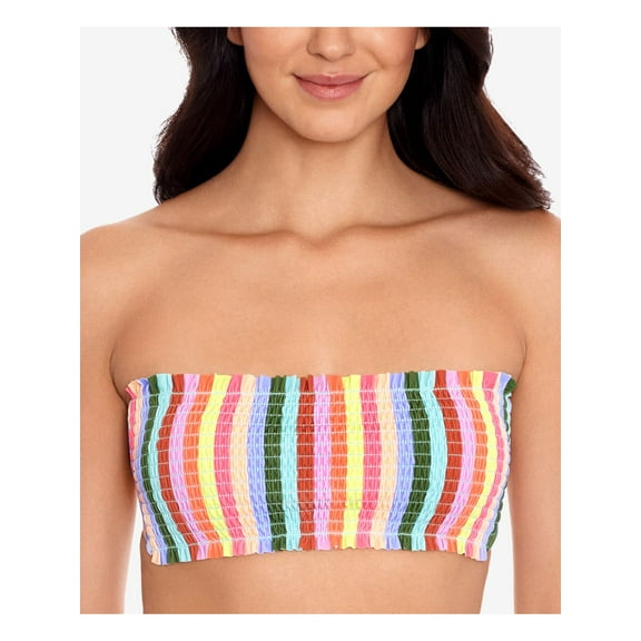 SALT COVE Women's Aqua Striped Removable Strap Smocked Cabana Bandeau Swimsuit Top S