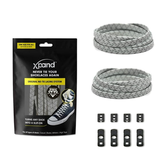 Xpand No Tie Shoelaces System with Elastic Laces - One Size Fits All Adult and Kids Shoes - Steel Reflective