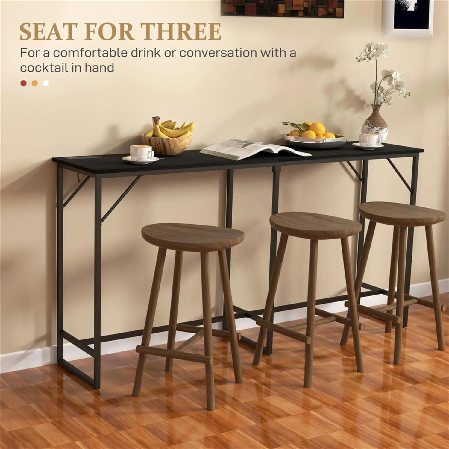 Demi Bonn 70"dustrial Bar Tables with Charging Station, Steel Rectangular Bar Height Pub Table for 4 to 6 People for Dining Room, Home Office, Black