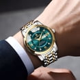 thumbnail image 4 of Reloj de Cuarzo de Negocios de Moda para Hombre, Esfera Azul con Correa Dorada, Correa de Eslabones de Acero Inoxidable, Reloj de Pulsera con Fecha Resistente Al Agua de 30 M, 4 of 5