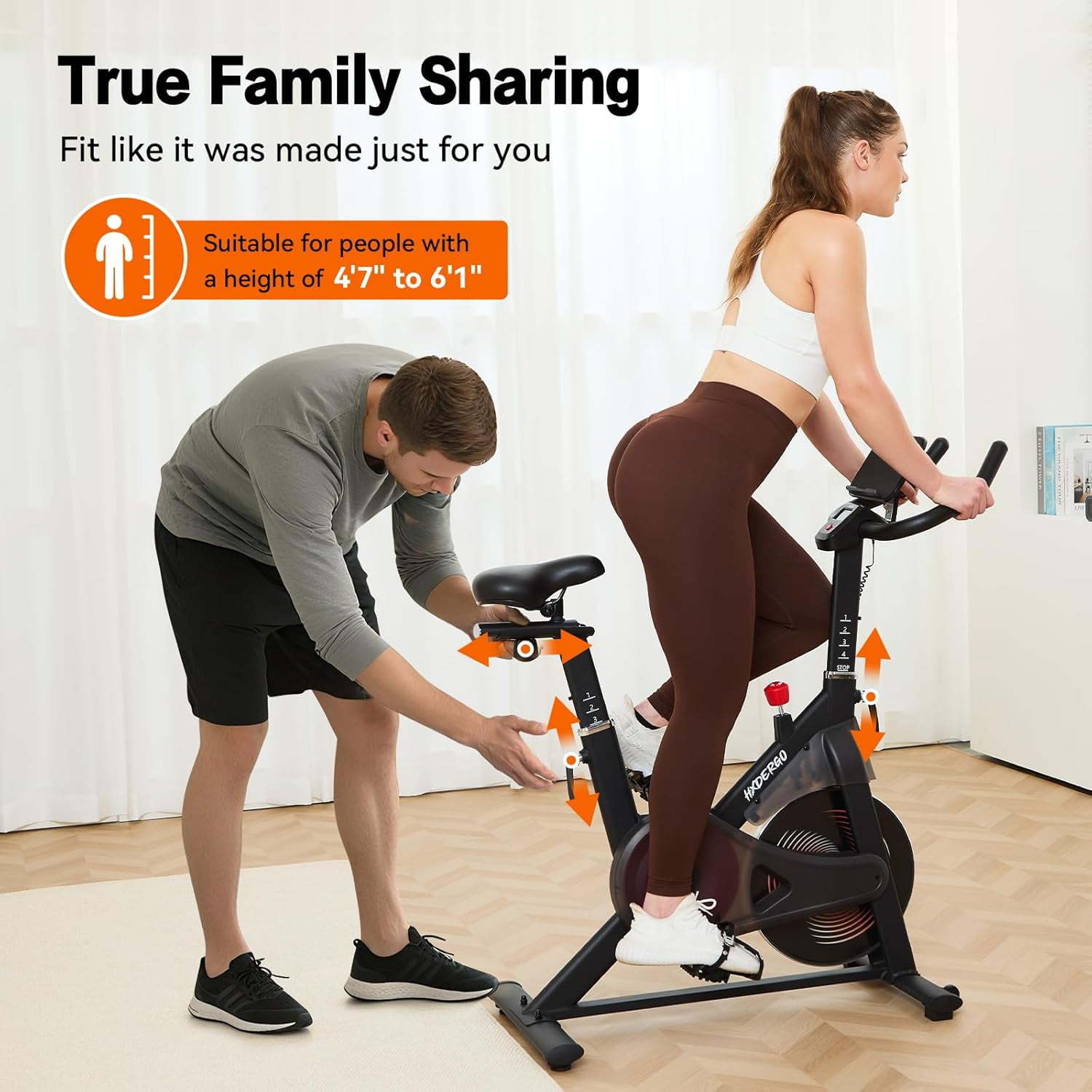 HXD-ERGO Exercise Bike Magnetic Home Stationary Bike with Free App Quiet Indoor Cycling Bike with 350lbs,with LCD Monitor Height-Adjustable Padded Seat
