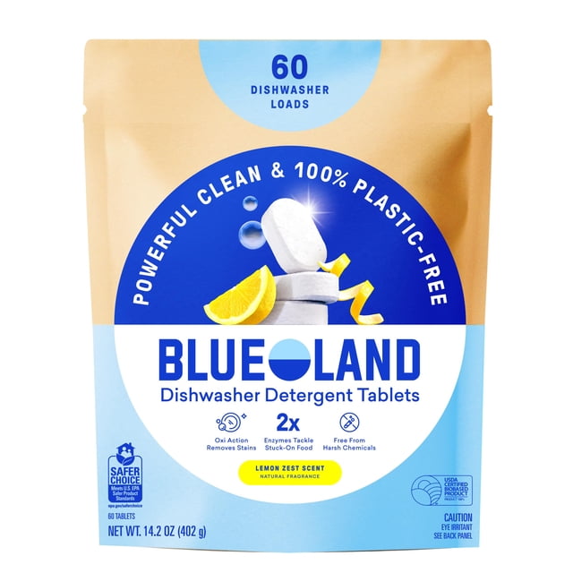 Tabletas para lavavajillas BLUELAND de 60 unidades, aroma a ralladura de limón