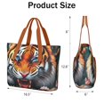thumbnail image 3 of Tote Bag for Women - Tiger and Flowers Shoulder Bag - Large Utility Work Duffle Bag with Zipper Handbag for Travel, Work, Sprots, 3 of 5