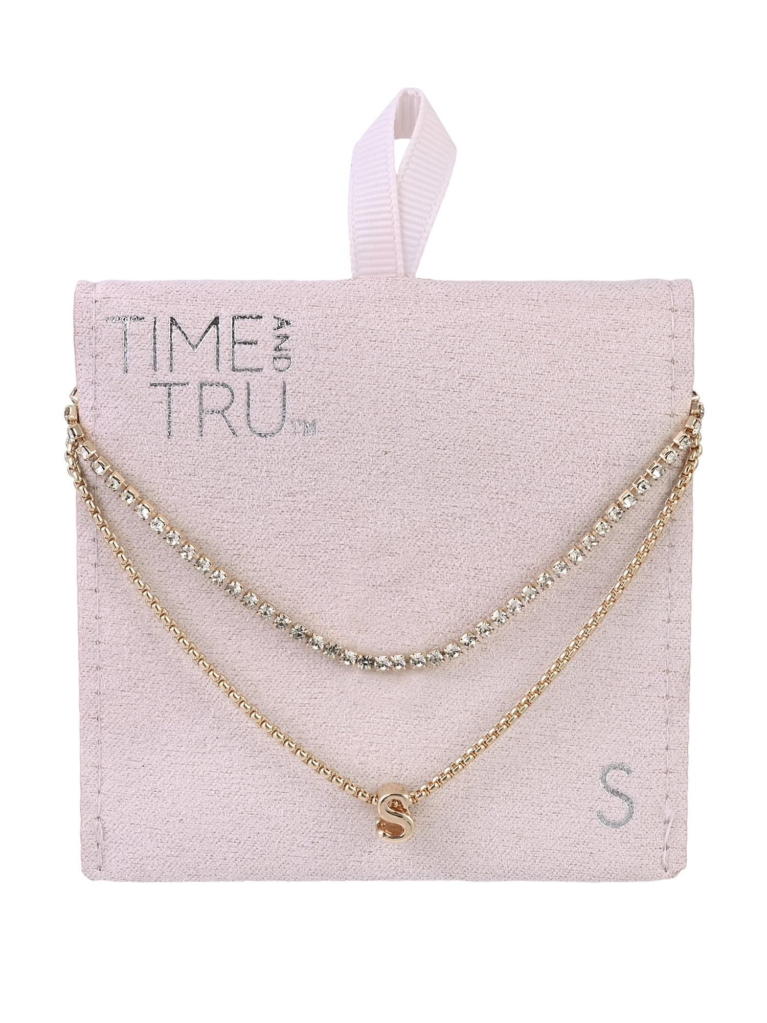Time and Tru Goldtone 2-Row Rhinestone and Initial "S" Necklace