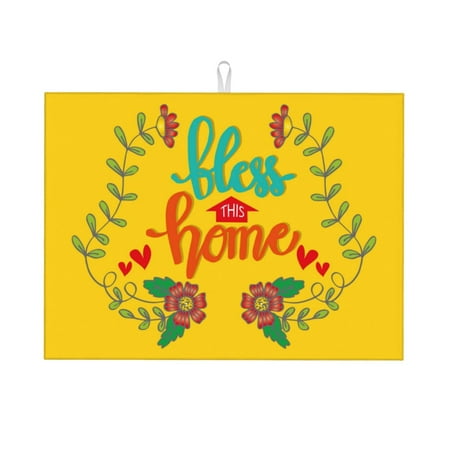 

Large Dish Drying Mats for Kitchen Counter - Bless This Home 18x24In Anti-Slip Absorbent Microfiber Drying Mat for Kitchen Counter Mat Dish Rack Mat with Hanging Loop