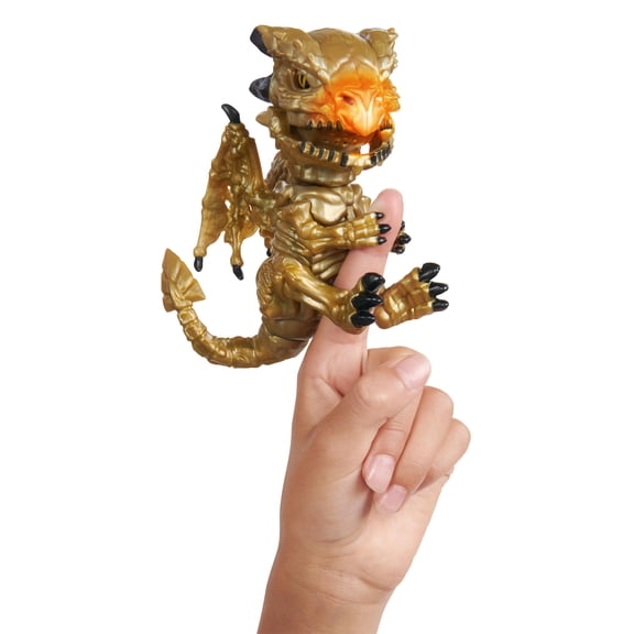 Fingerlings Untamed Dragon Doll with LED Light-Up Mouth, Gold Accents, Goldrush Edition