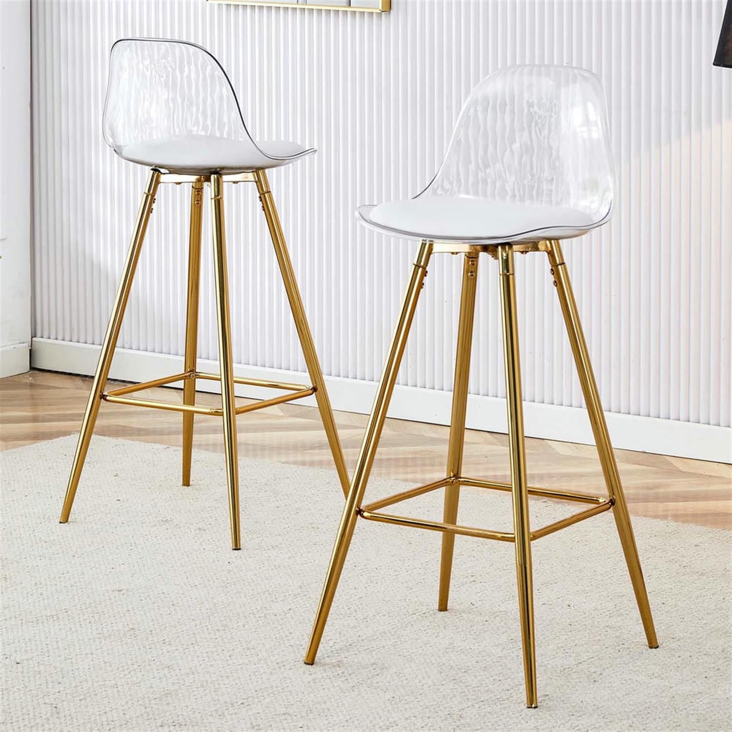 Demi Bonn 38" Counter Height Bar Stools Set of 2, Upholstered Barstools with Back, Kitchen Island Countertop Chairs for Dining Room, Gold