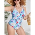 thumbnail image 3 of Charmo Womens Plus Size Printed One Piece Swimsuits Tummy Control Bathing Suits Wrapped V Neck Swimwear, 3 of 6