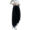 thumbnail image 3 of SAYOO Women Corduroy Harem Pants Casual Solid Color Loose Elastic Drawstring High Waist Wide Leg Trouser Streetwear, 3 of 8