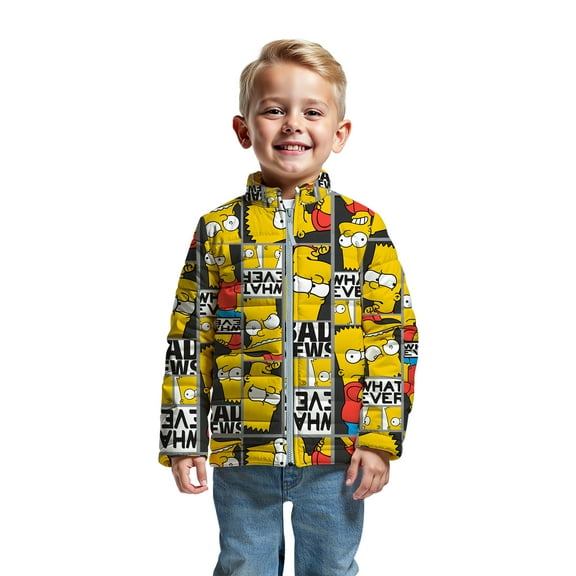 The Simpsons Boys Bart Graphic Zip-Up Puffer Jacket, Sizes 6-18